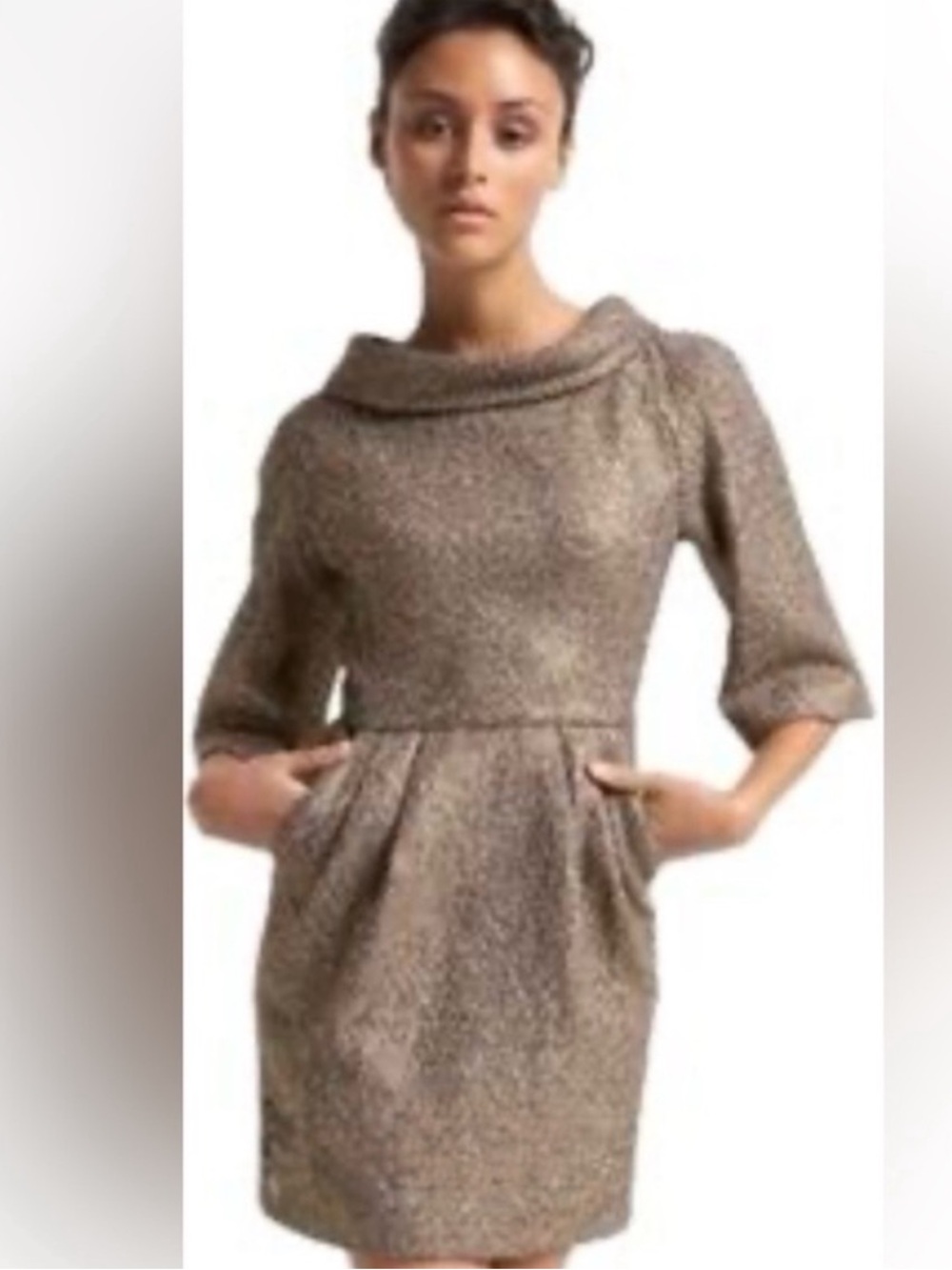 Michael Kors Textured Roll Neck 3/4 Sleeve Cream Mini Dress Size 10